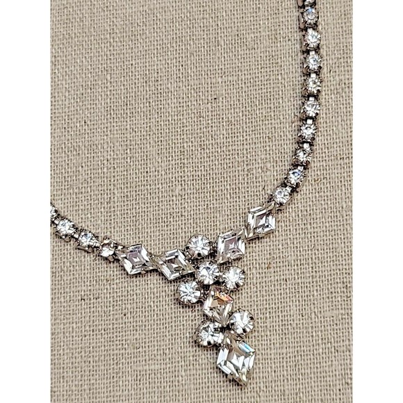 Vintage B. DAVID Clear Diamond Cut Rhinestone Necklace Art Deco Designer Signed - Picture 3 of 8